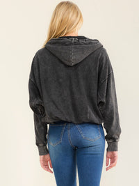 WOMEN'S LONG SLEEVE ZIP UP FRONT POCKETS HOODED WASHED JACKET