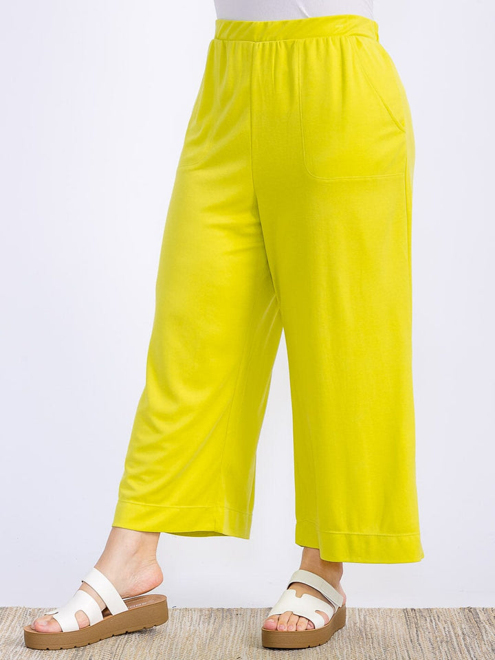 WOMEN'S ELASTIC WAIST FRONT POCKETS WIDE LEG CAPRI PANTS