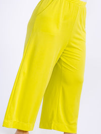 WOMEN'S ELASTIC WAIST FRONT POCKETS WIDE LEG CAPRI PANTS