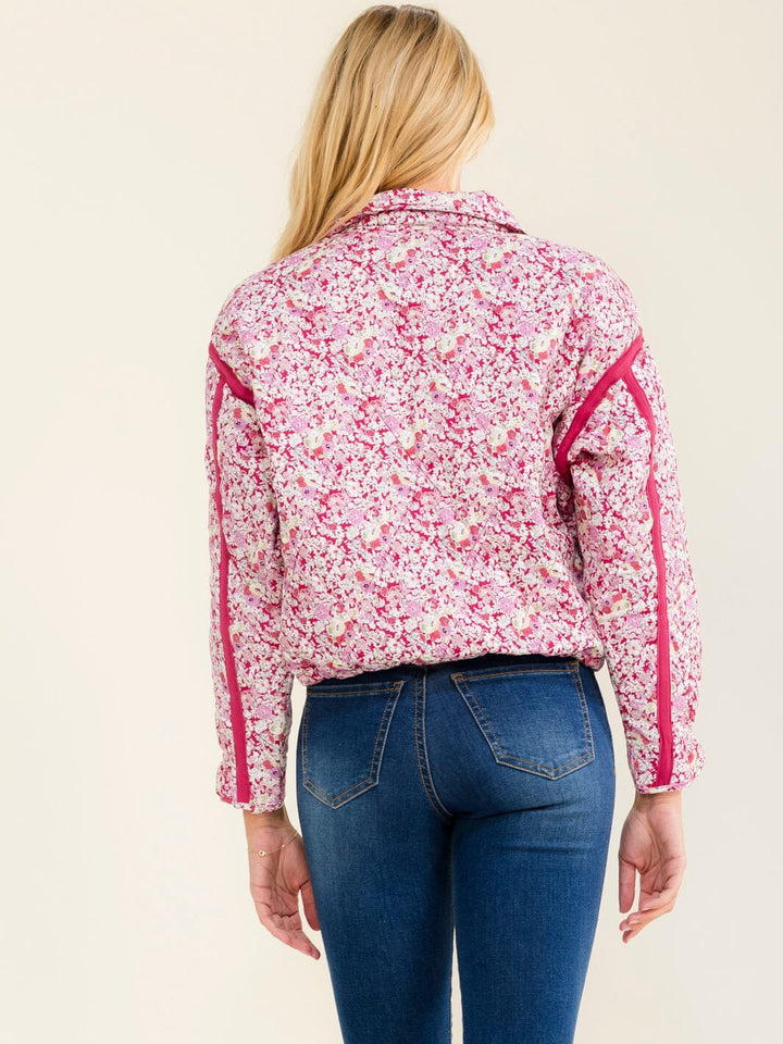 WOMEN'S LONG SLEEVE ZIP UP FRONT POCKET FLORAL PADDED JACKET