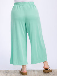 WOMEN'S ELASTIC WAIST FRONT POCKETS WIDE LEG CAPRI PANTS