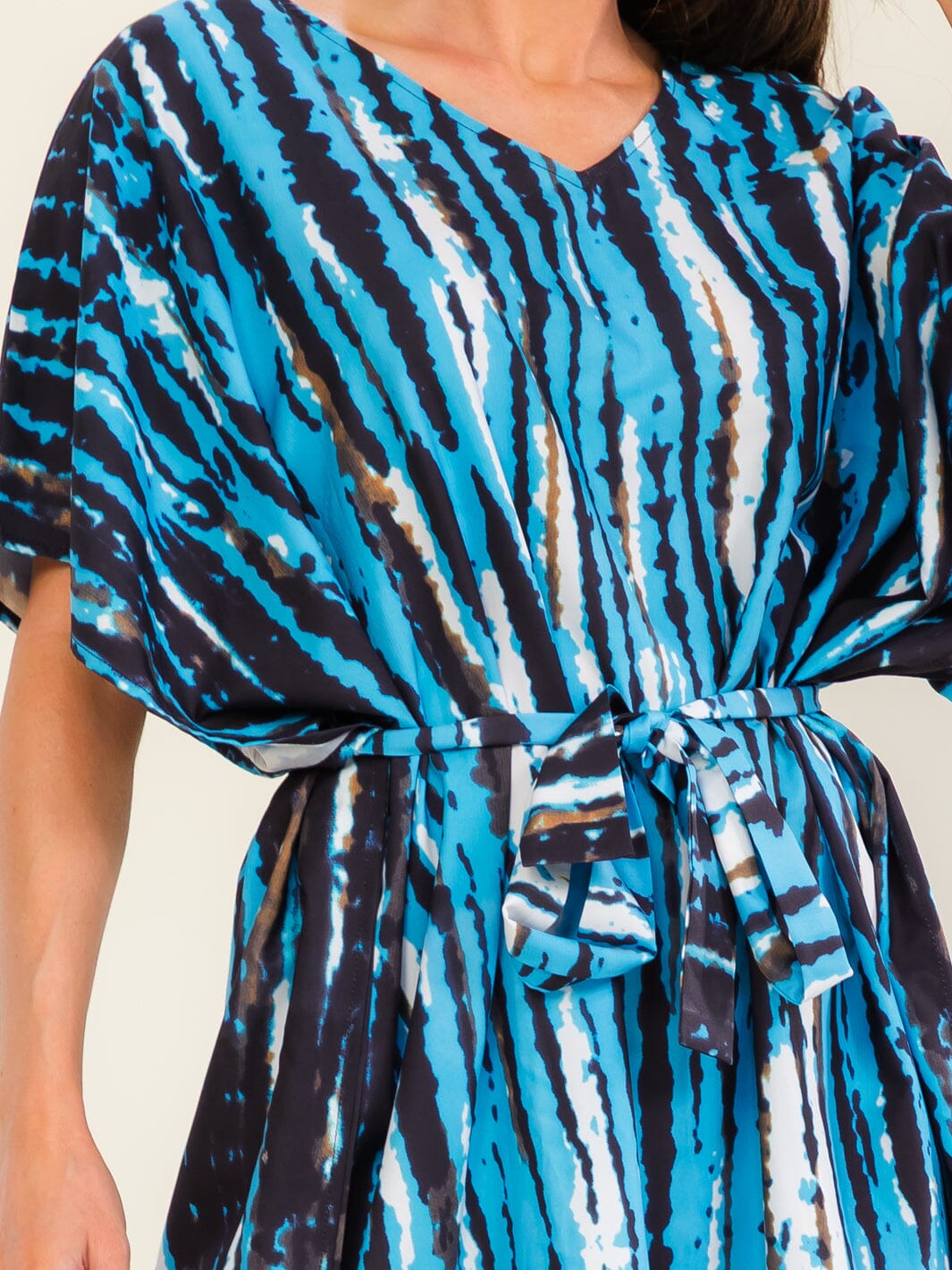BEULAH WOMEN'S SHORT SLEEVE SELF TIE MULTI PRINT MAXI DRESS
