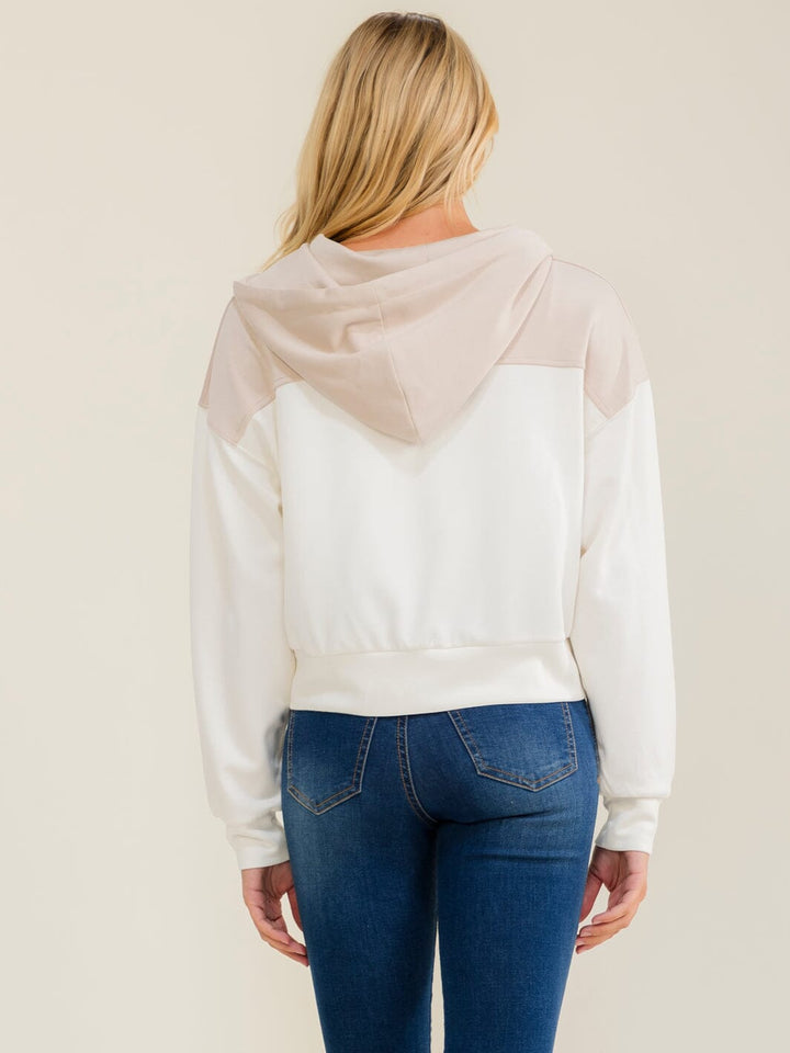 WOMEN'S LONG SLEEVE ZIP UP HOODED COLORBLOCK SWEATER