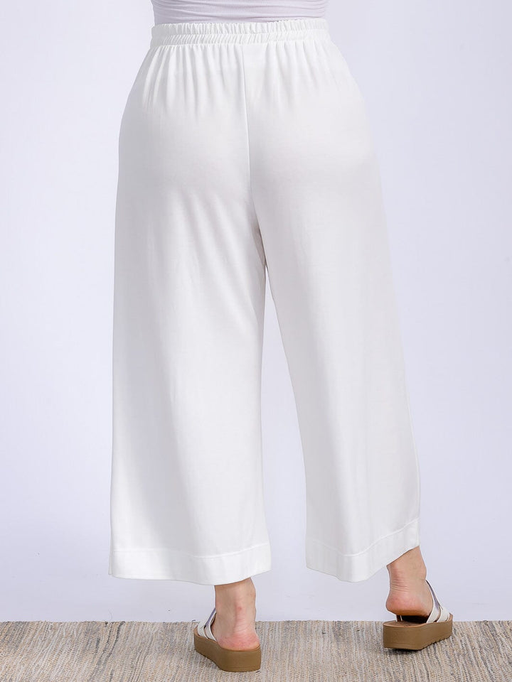 WOMEN'S ELASTIC WAIST FRONT POCKETS WIDE LEG CAPRI PANTS