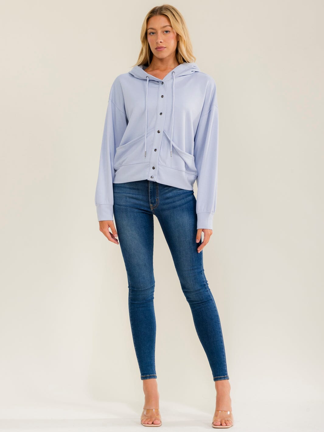 WOMEN'S LONG SLEEVE BUTTON UP FRONT POCKETS HOODED SWEATER