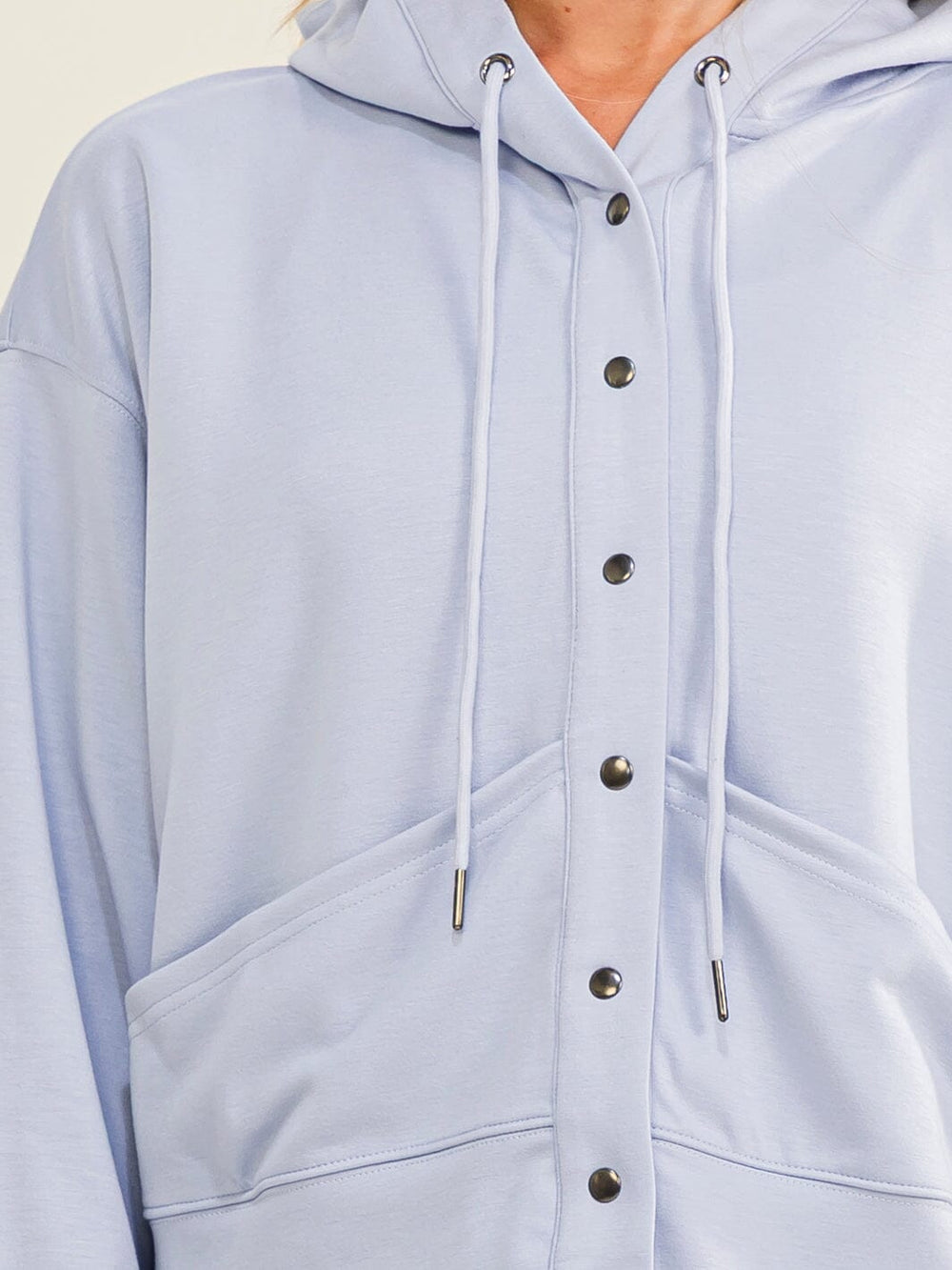 WOMEN'S LONG SLEEVE BUTTON UP FRONT POCKETS HOODED SWEATER