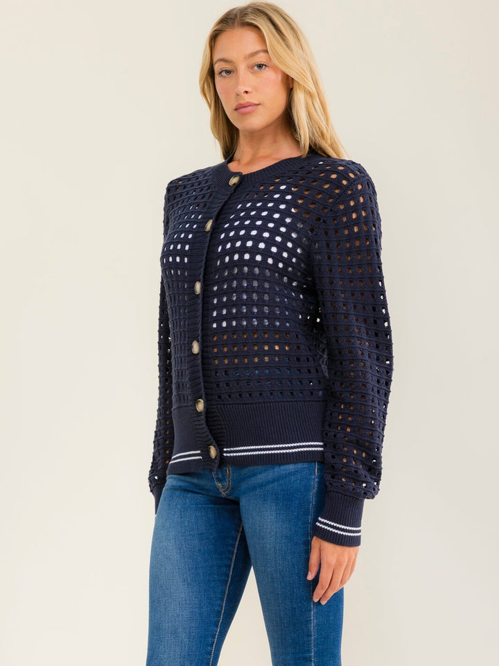 WOMEN'S LONG SLEEVE KNITTED BUTTON UP SWEATER