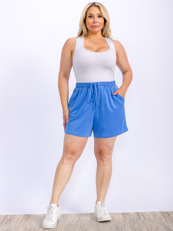 PLUS SIZE ELASTIC WIST SELF TIE POCKETS MINI SHORTS