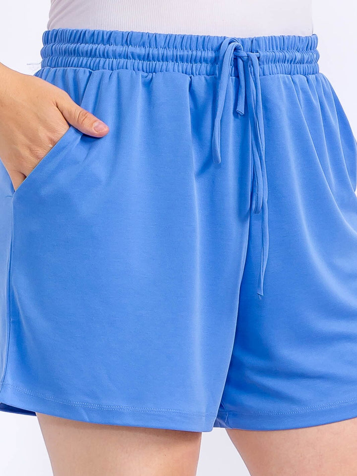PLUS SIZE ELASTIC WIST SELF TIE POCKETS MINI SHORTS