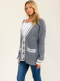 WOMEN'S LONG SLEEVE BUTTON UP FRONT POCKETS KNIT CARDIGAN