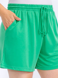PLUS SIZE ELASTIC WIST SELF TIE POCKETS MINI SHORTS