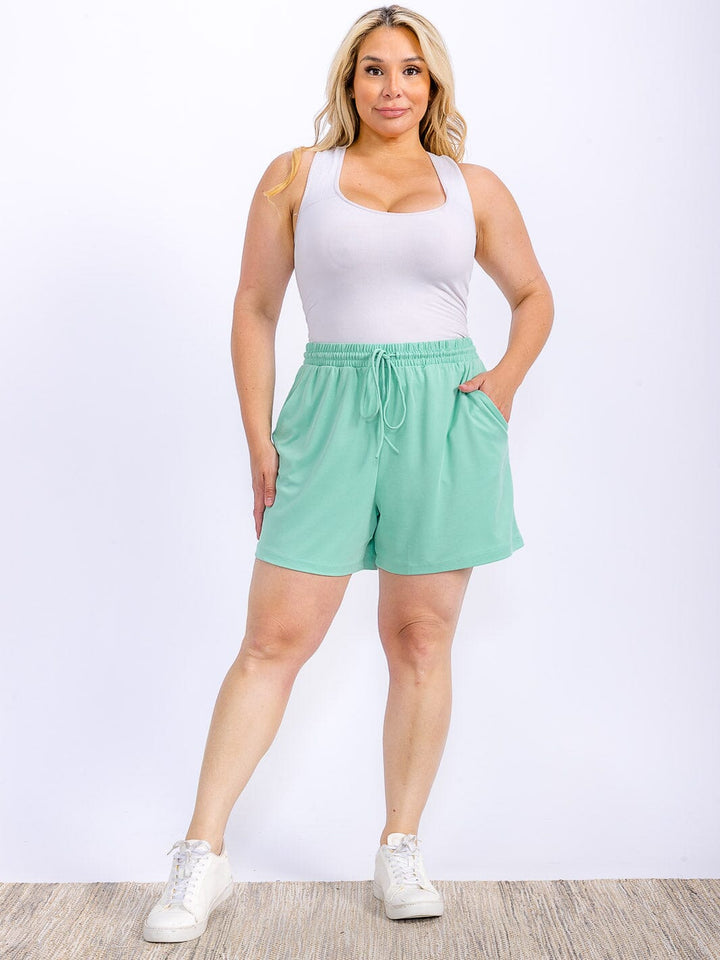 PLUS SIZE ELASTIC WIST SELF TIE POCKETS MINI SHORTS