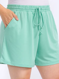 PLUS SIZE ELASTIC WIST SELF TIE POCKETS MINI SHORTS