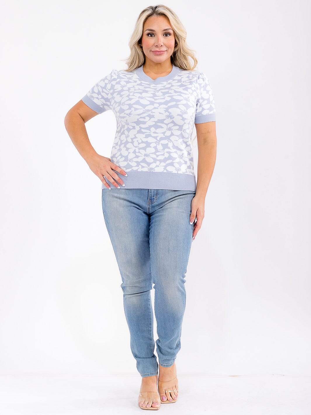 PLUS SIZE SHORT SLEEVE COLORBLOCK PRINT BLOUSE