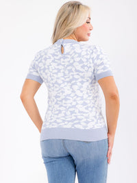 PLUS SIZE SHORT SLEEVE COLORBLOCK PRINT BLOUSE