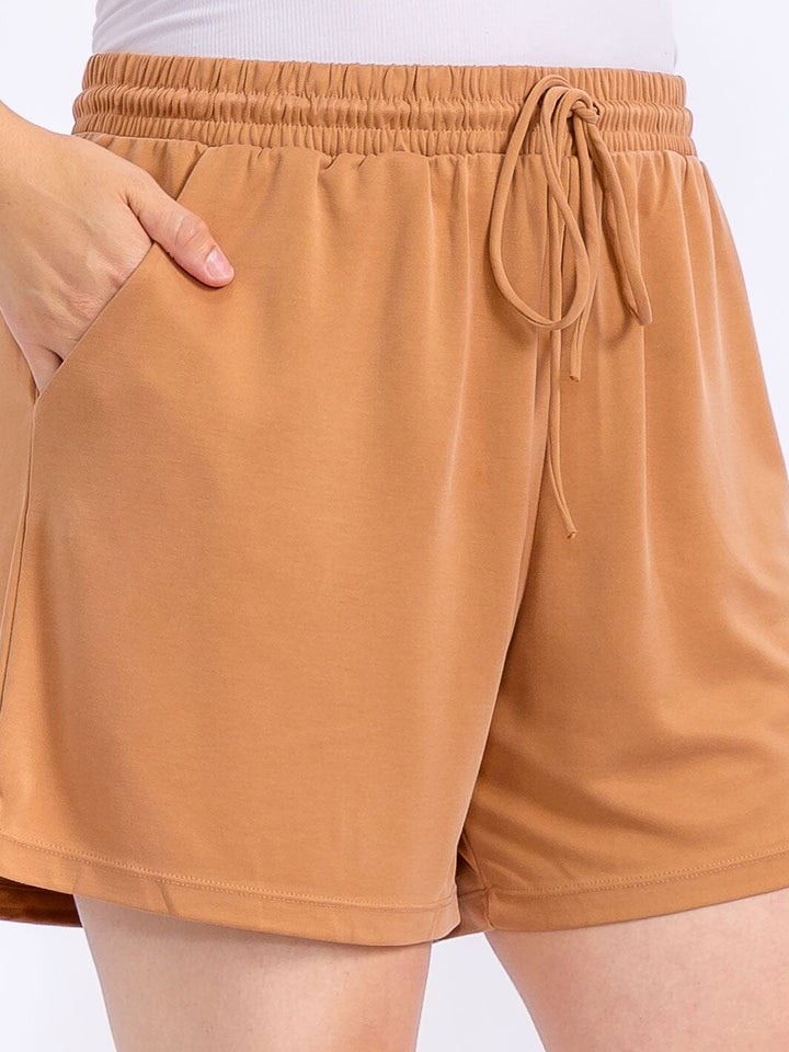PLUS SIZE ELASTIC WIST SELF TIE POCKETS MINI SHORTS