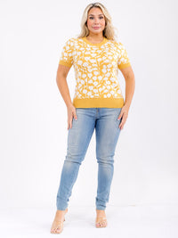 PLUS SIZE SHORT SLEEVE COLORBLOCK PRINT BLOUSE