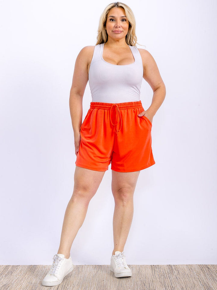 PLUS SIZE ELASTIC WIST SELF TIE POCKETS MINI SHORTS