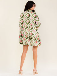 ENTRO WOMEN'S SHORT SLEEVE BUTTON UP MULTI PRINT TUNIC MINI DRESS