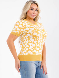 PLUS SIZE SHORT SLEEVE COLORBLOCK PRINT BLOUSE
