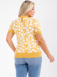 PLUS SIZE SHORT SLEEVE COLORBLOCK PRINT BLOUSE