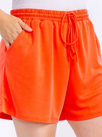 PLUS SIZE ELASTIC WIST SELF TIE POCKETS MINI SHORTS