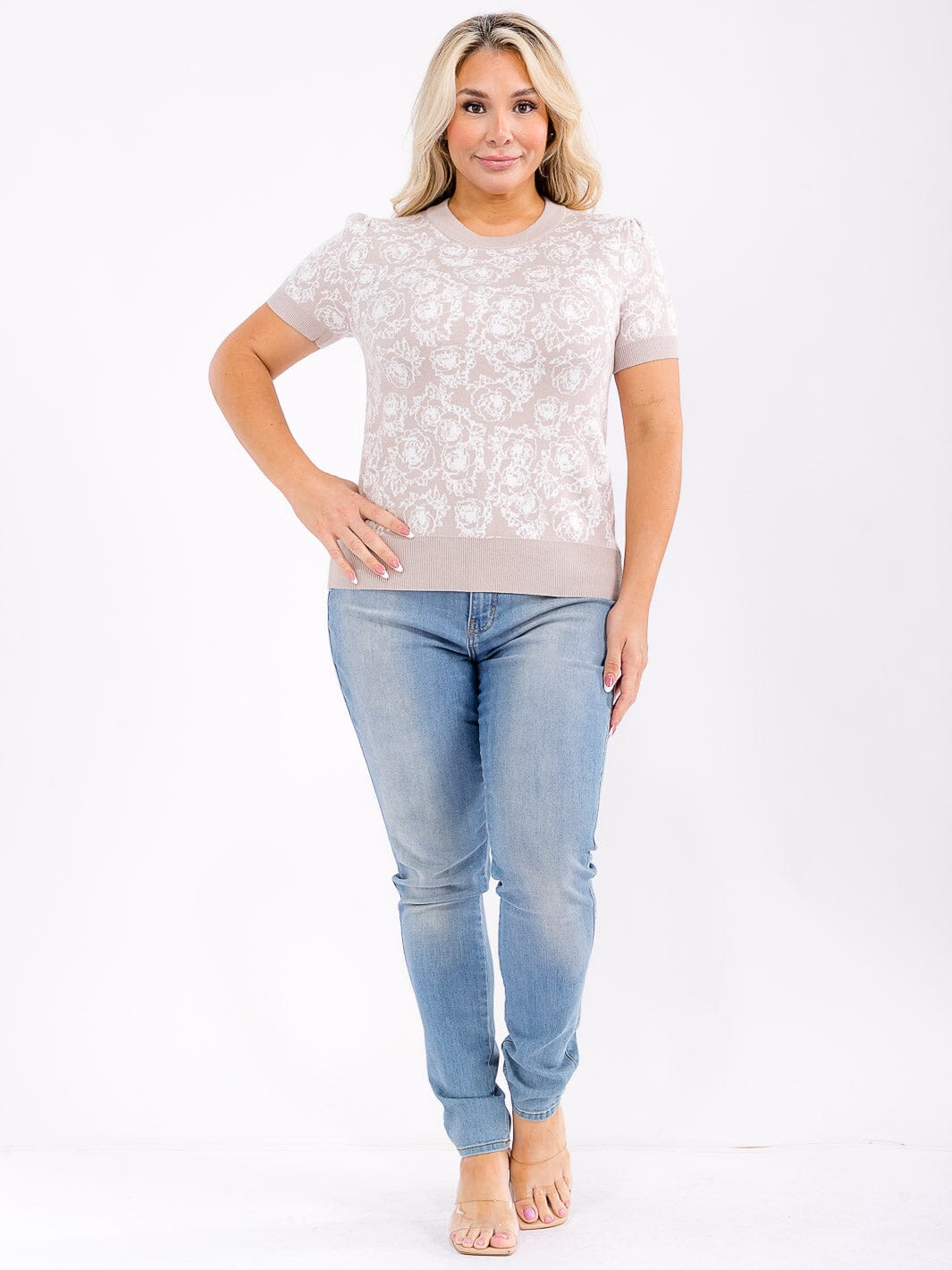 PLUS SIZE SHORT SLEEVE COLORBLOCK PRINT BLOUSE