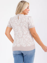 PLUS SIZE SHORT SLEEVE COLORBLOCK PRINT BLOUSE