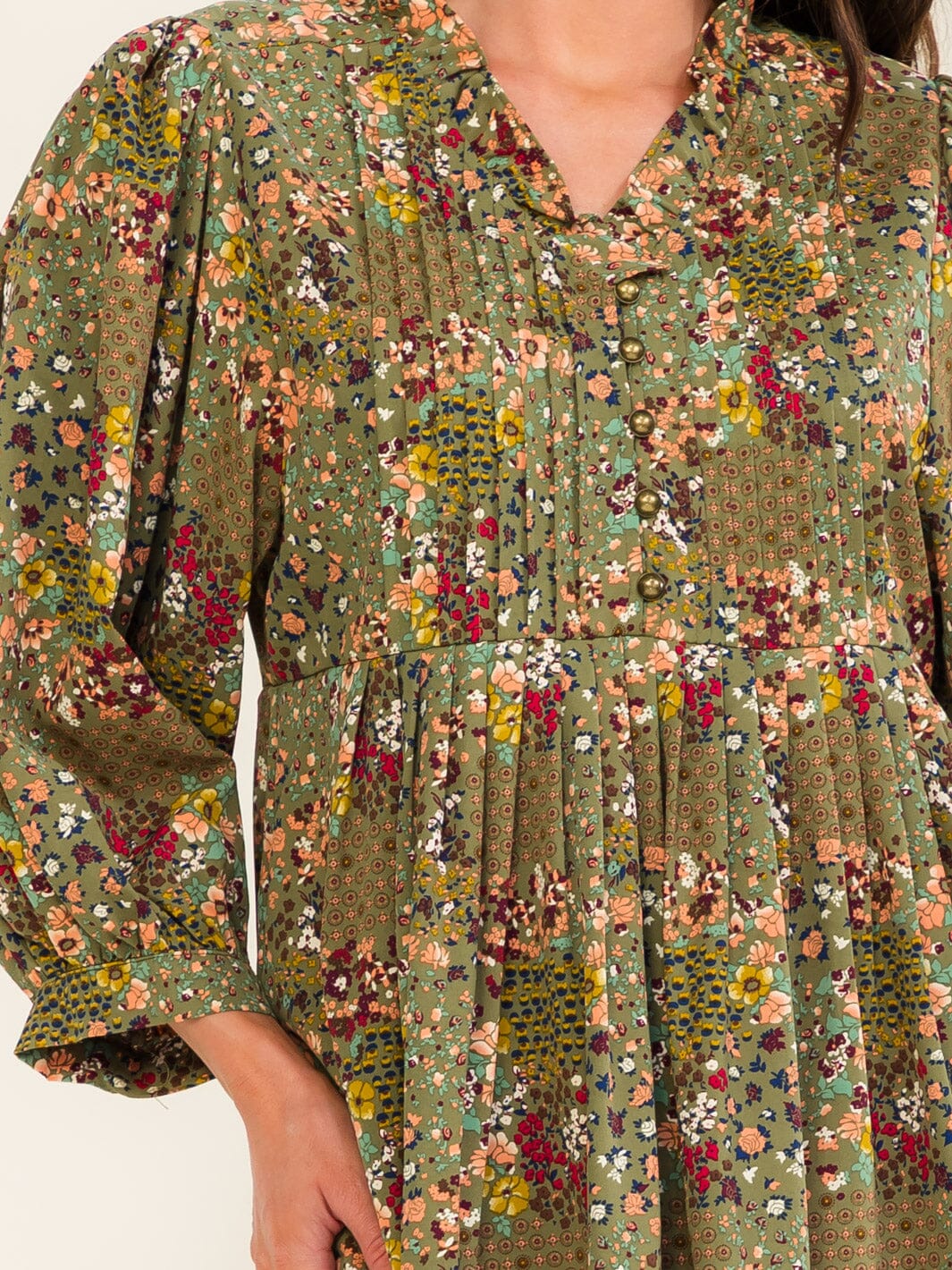 ENTRO WOMEN'S LONG SLEEVE BUTTON UP POCKETS FLORAL PRINT MINI DRESS