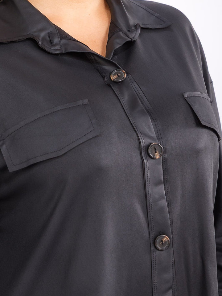 PLUS SIZE LONG SLEEVE BUTTON UP PU PLEATHER TOP