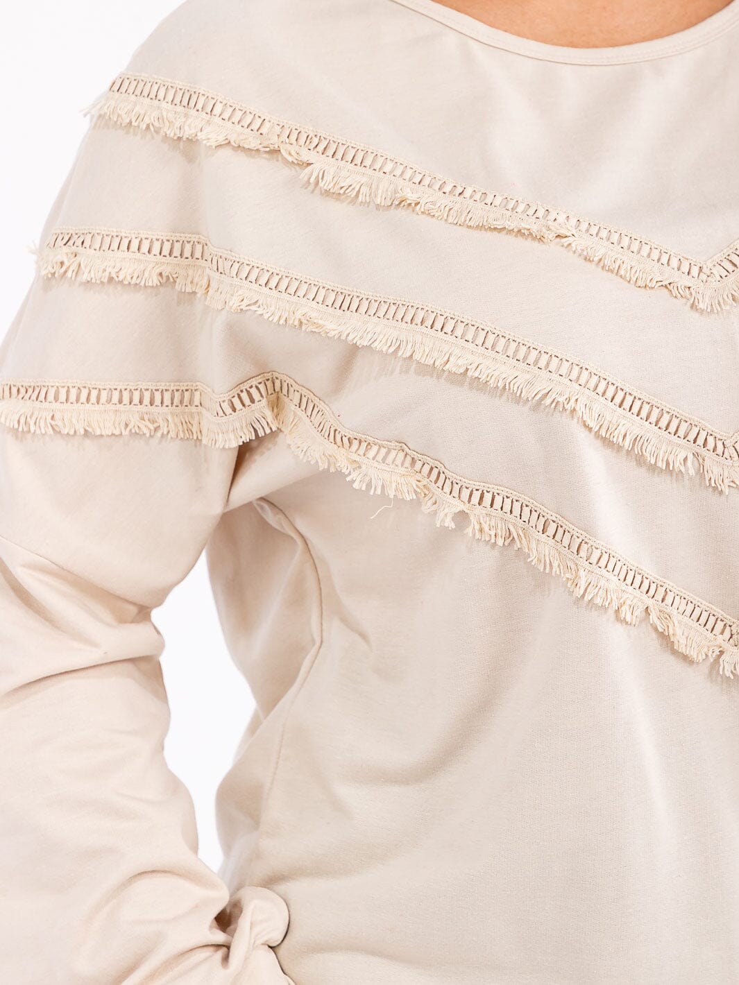 PLUS SIZE LONG SLEEVE FRINGE DETAILED TOP