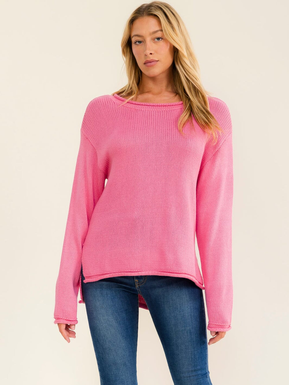 WOMEN'S LONG SLEEVE HIGH LOW KNIT PULLOVER SWEATER