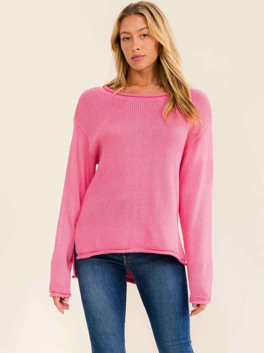 WOMEN'S LONG SLEEVE HIGH LOW KNIT PULLOVER SWEATER