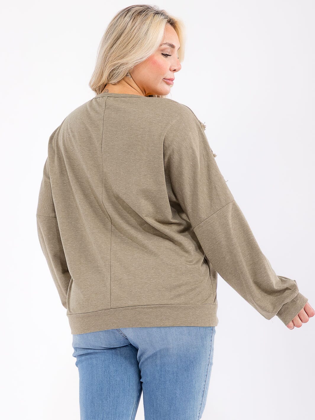 PLUS SIZE LONG SLEEVE FRINGE DETAILED TOP