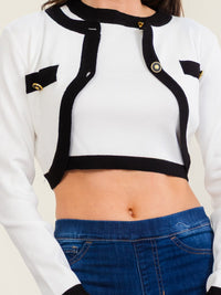 WOMEN'S SLEEVELESS CROP TANK TOP & LONG SLEEVE BUTTON UP CROP SWEATER 2PC. SET TOP