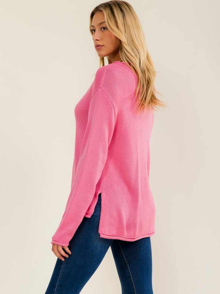 WOMEN'S LONG SLEEVE HIGH LOW KNIT PULLOVER SWEATER