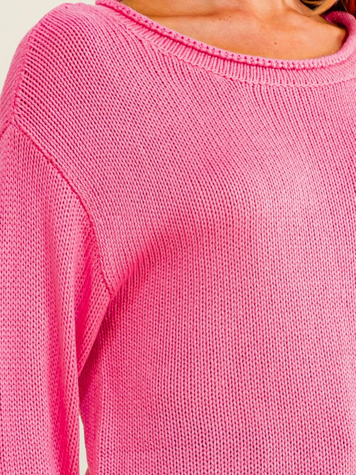 WOMEN'S LONG SLEEVE HIGH LOW KNIT PULLOVER SWEATER