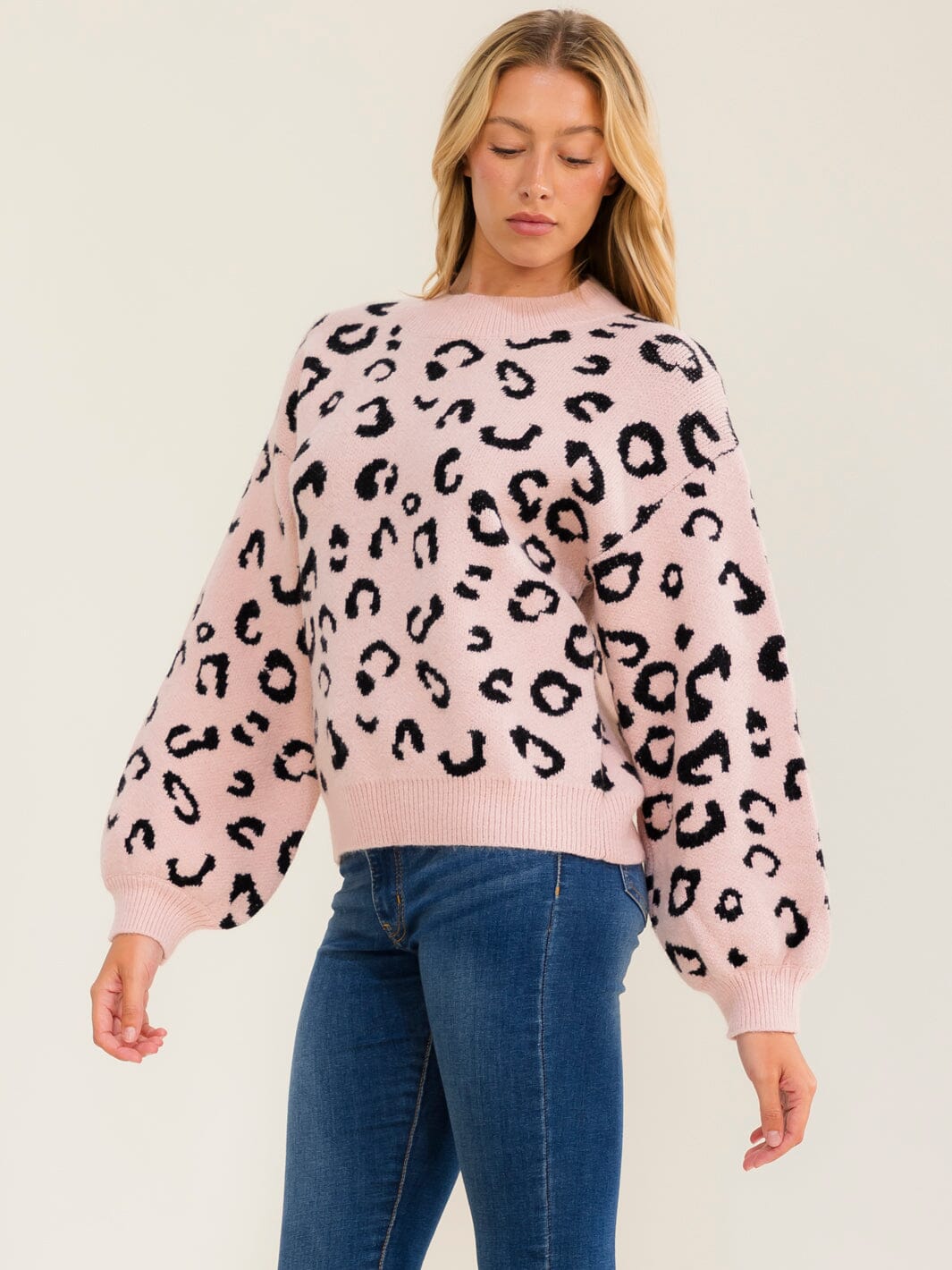 WOMEN'S LONG SLEEVE ANIMAL PRINT PULLOVER SWEATER