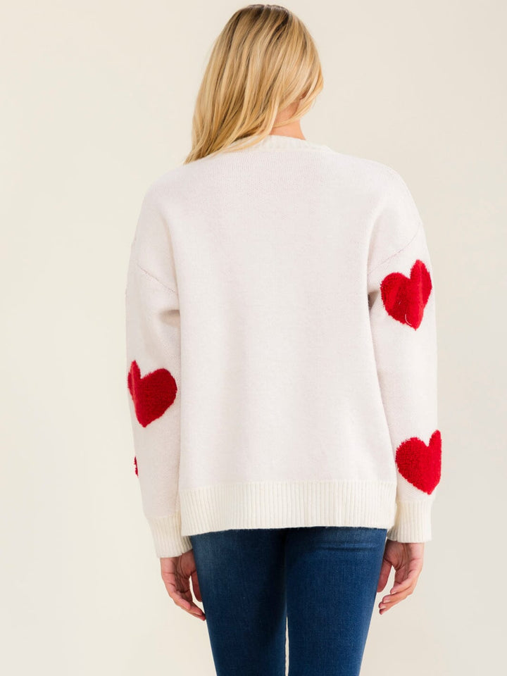 WOMEN'S LONG SLEEVE HEARTS KNIT PULLOVER SWEATER