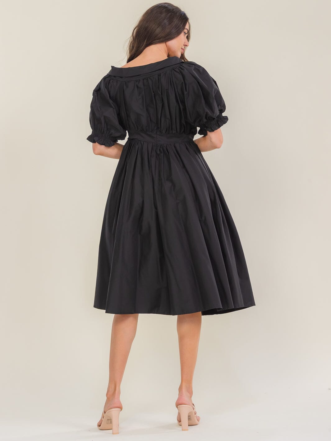 BEULAH WOMEN'S SHORT PUFF SLEEVE FIT & FLARE MIDI DRESS