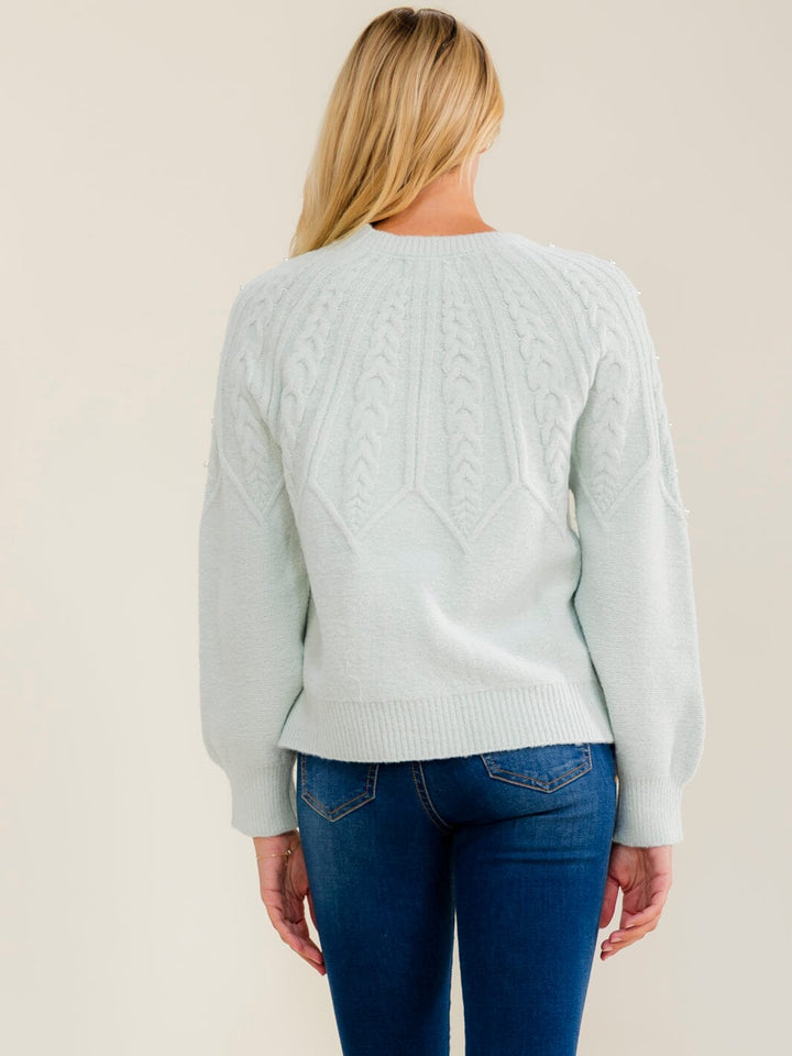 WOMEN'S LONG SLEEVE PEARL DETAILED PULLOVER SWEATER