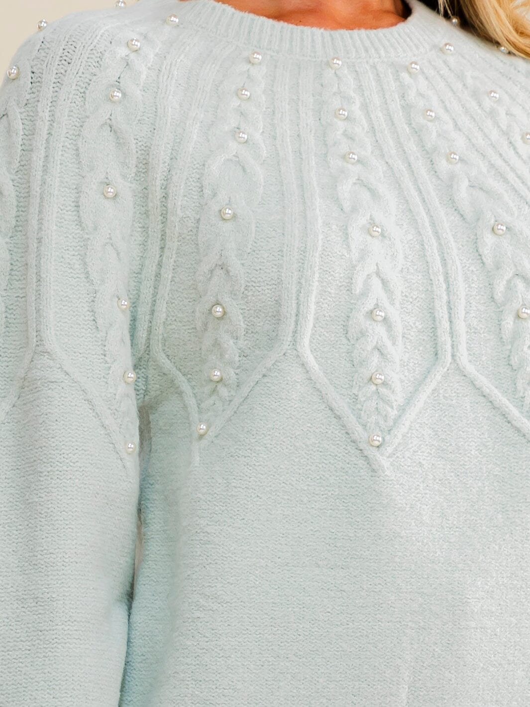 WOMEN'S LONG SLEEVE PEARL DETAILED PULLOVER SWEATER