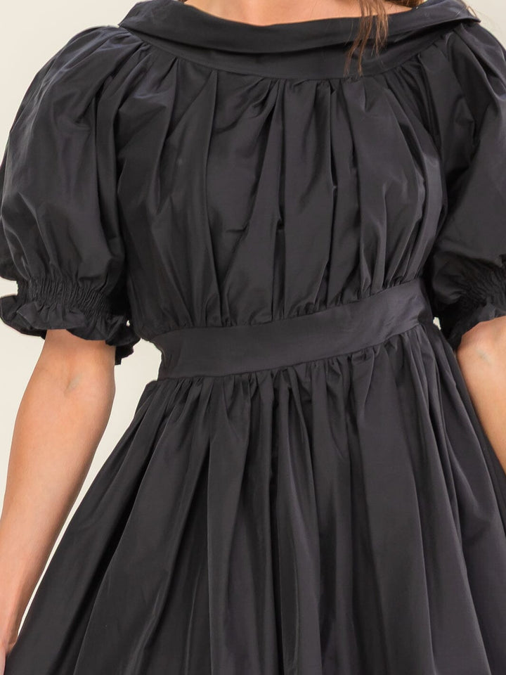 BEULAH WOMEN'S SHORT PUFF SLEEVE FIT & FLARE MIDI DRESS