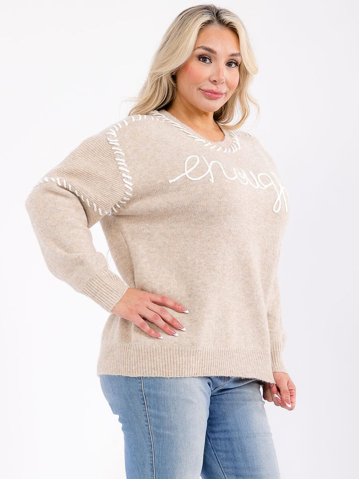 PLUS SIZE LONG SLEEVE GRAPHIC PULLOVER SWEATER
