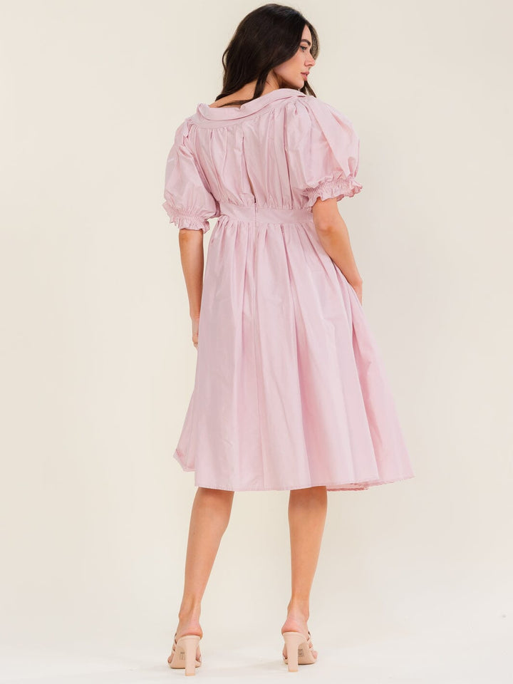 BEULAH WOMEN'S SHORT PUFF SLEEVE FIT & FLARE MIDI DRESS