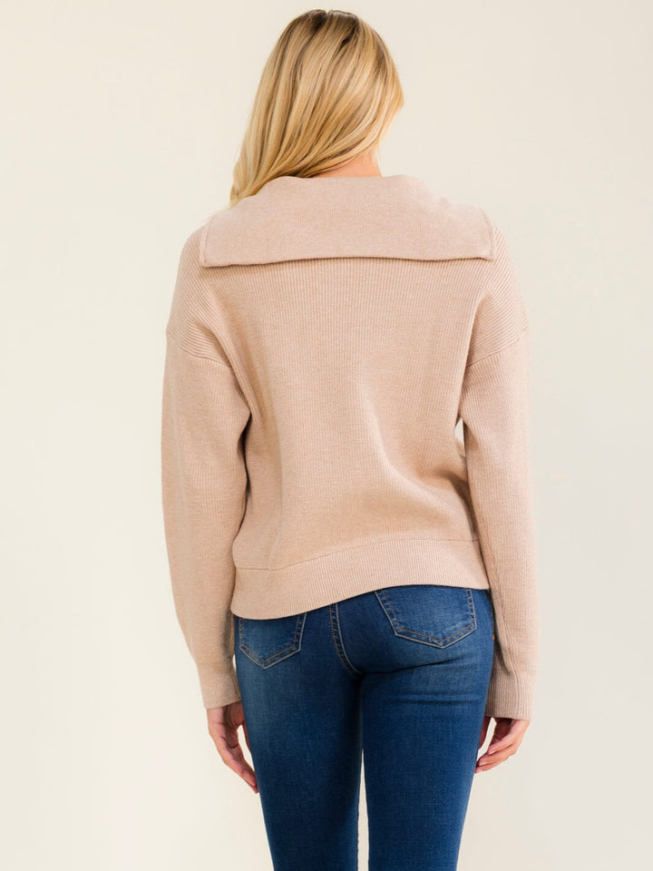 WOMEN'S LONG SLEEVE ZIP UP COLLAR PULLOVER SWEATER