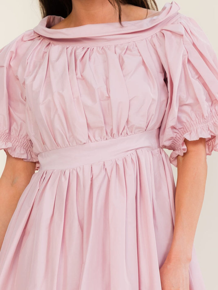 BEULAH WOMEN'S SHORT PUFF SLEEVE FIT & FLARE MIDI DRESS
