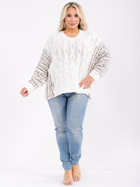 PLUS SIZE LONG SLEEVE SHIMMER MULTI KNIT PULLOVER SWEATER