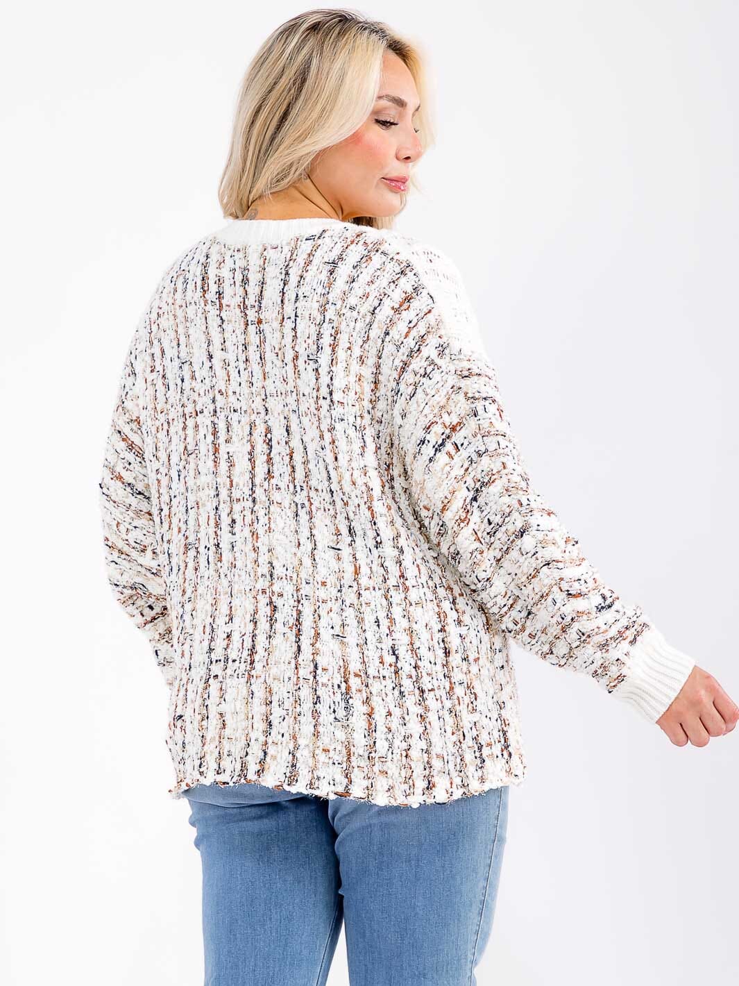 PLUS SIZE LONG SLEEVE SHIMMER MULTI KNIT PULLOVER SWEATER