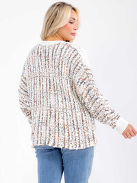 PLUS SIZE LONG SLEEVE SHIMMER MULTI KNIT PULLOVER SWEATER